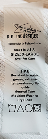 Thermoplastic polyurethane garment care label TPU