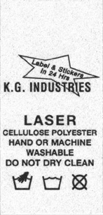 Laser care label example: 1 by 2 1/2 enlarged 200 percent.